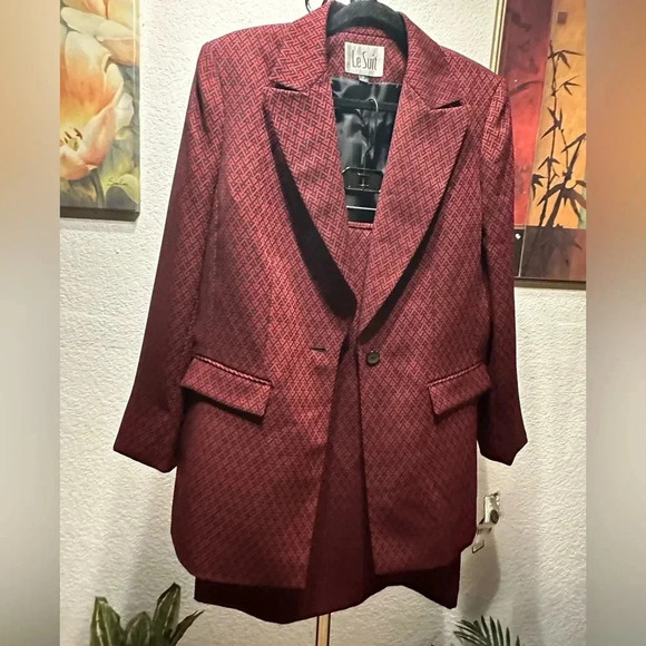 Le Suit red/black falling leaves skirt sets (2pcs) size 12 - Picture 1 of 10